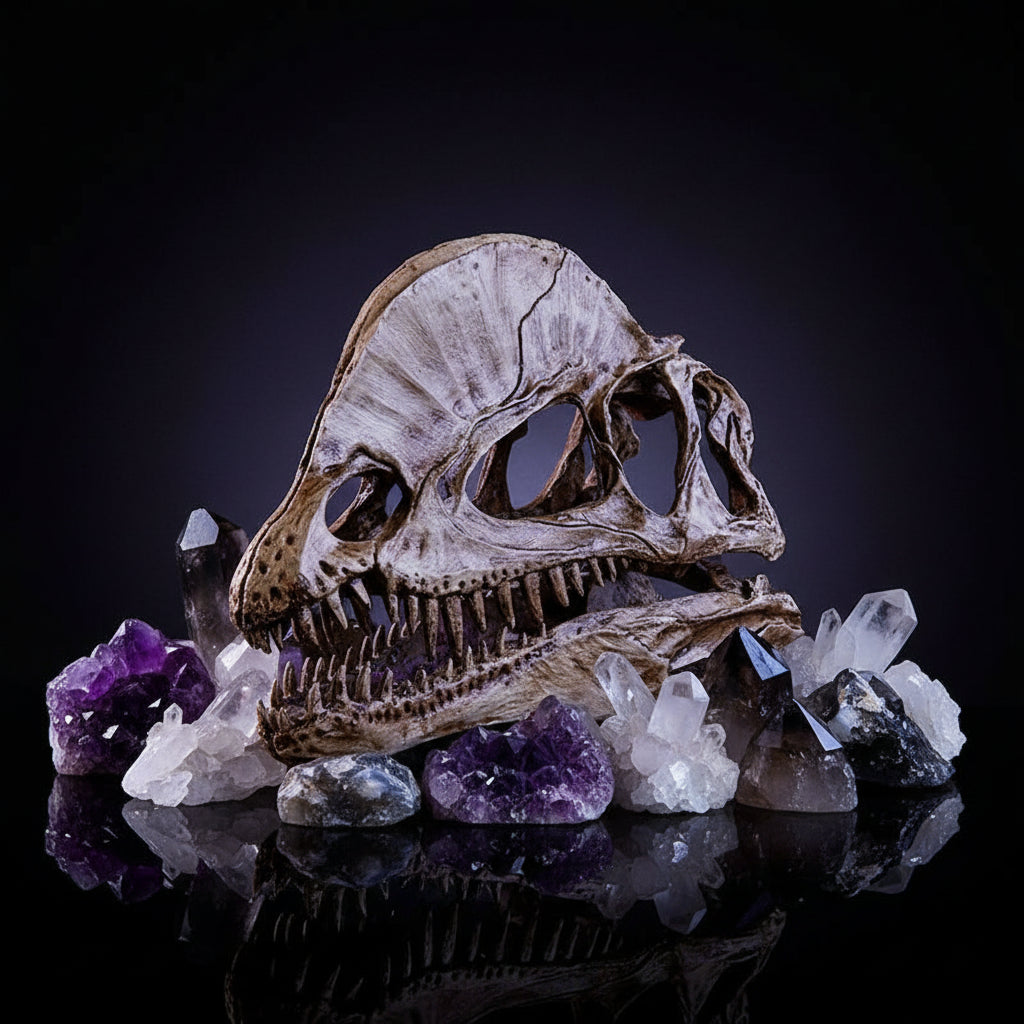 Dilophosaurus Skull Replica | Dinosaur Skull Decor | Museum Inspired Fossil Display | Natural History Collectible | Bookshelf Decor