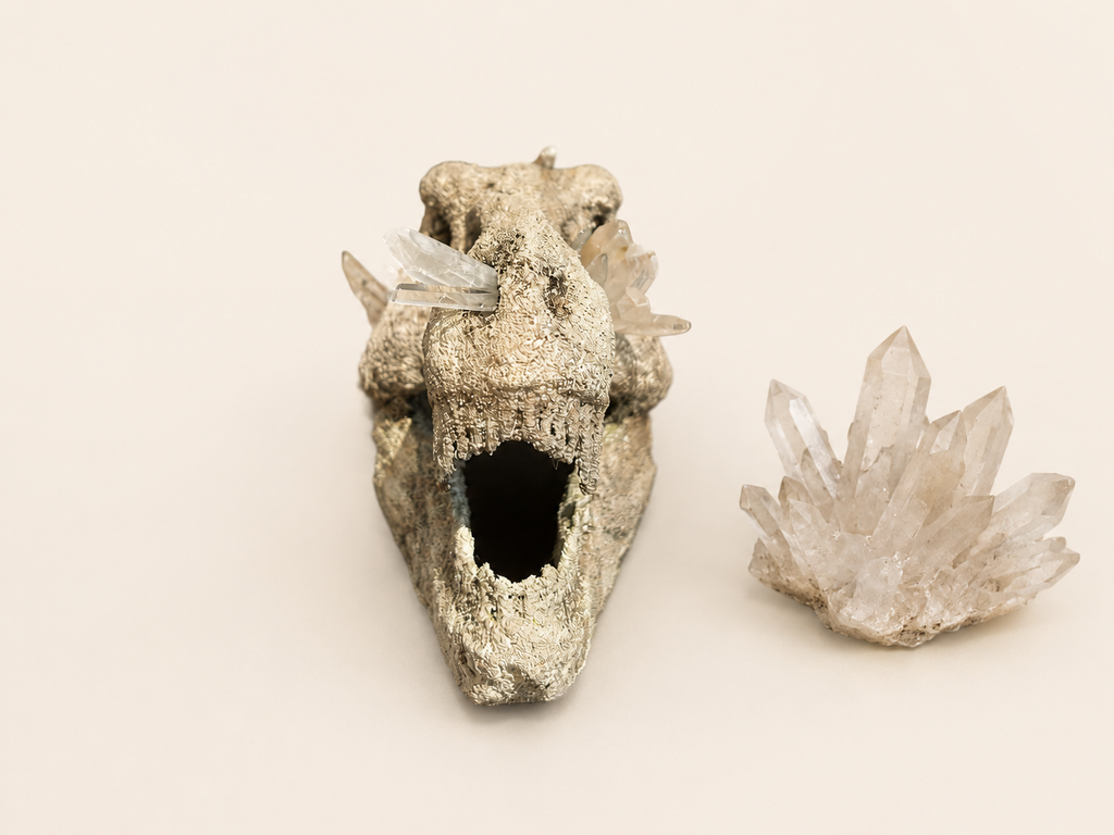 Crystal T-Rex Skull Replica | Quartz Crystal Dinosaur Skull Decoration | Prehistoric Fossil Display | Jurassic Home Décor