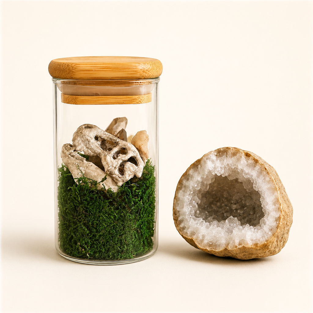 Dinosaur T-Rex Skull Real Crystal Terrarium Set of 3