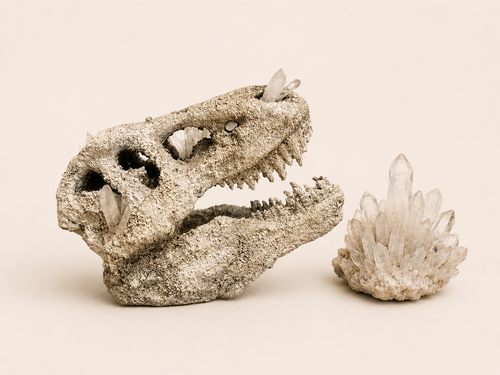 Crystal T-Rex Skull Replica | Quartz Crystal Dinosaur Skull Decoration | Prehistoric Fossil Display | Jurassic Home Décor
